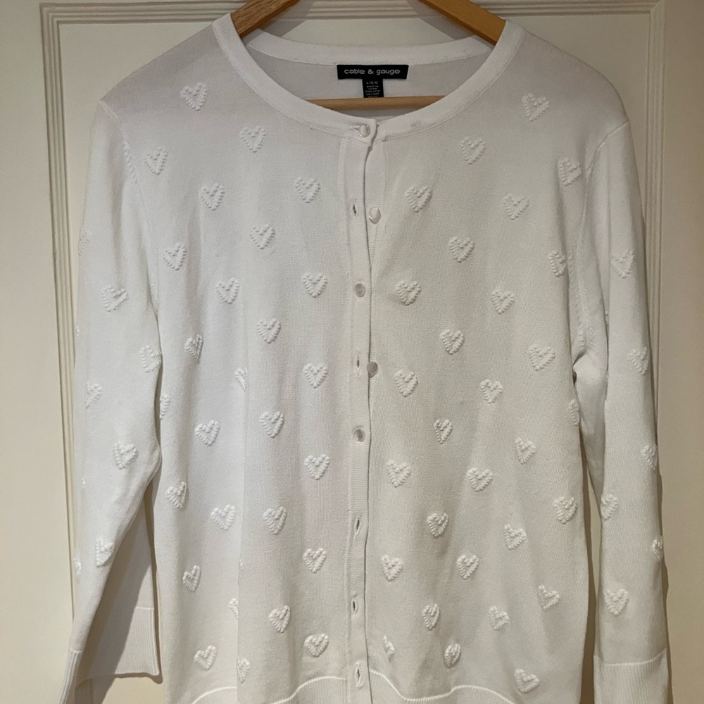 Cable & Gauge White Textured Cardigan Sweater